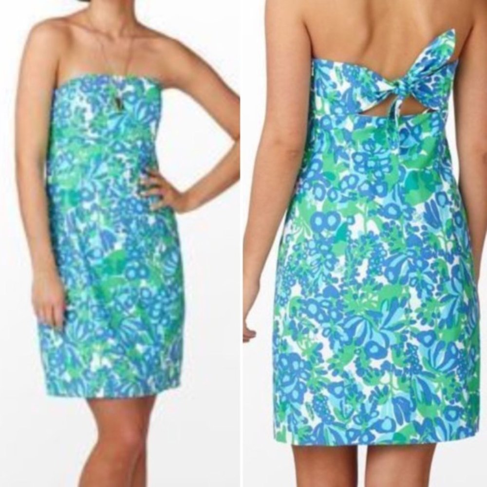 Lilly Pulitzer Strapless Tie Back Dress Green blue